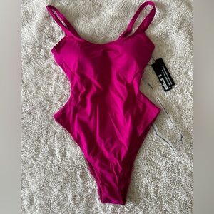 NWT TA3 Women's Pink One Piece Swimsuit Size M Hi Cut Pammy